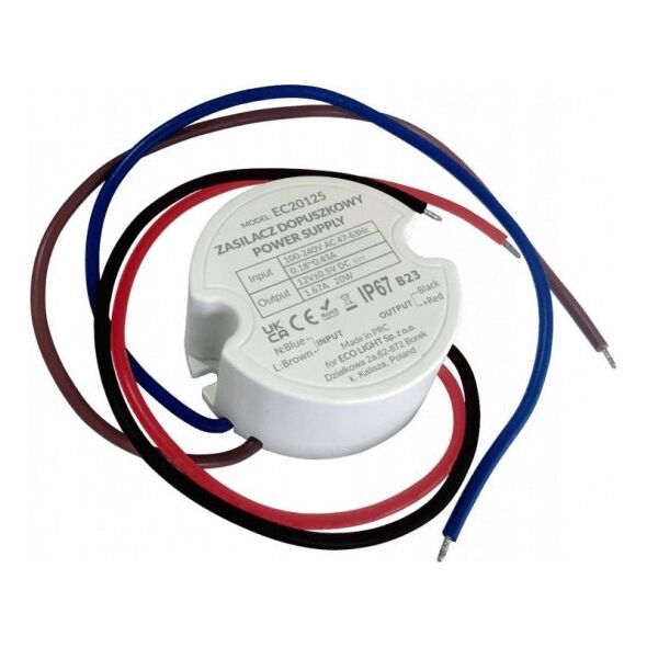ECOLIGHT2 Zasilacz led do puszki Eco Light fi60 1,67A 20W 12V IP67 50x50x22 EC20125
