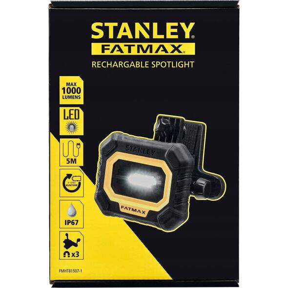 Φακός Stanley, μπαταρία 1000lm, καλώδιο 9h, 5m, IP67 6525738 3253561815072