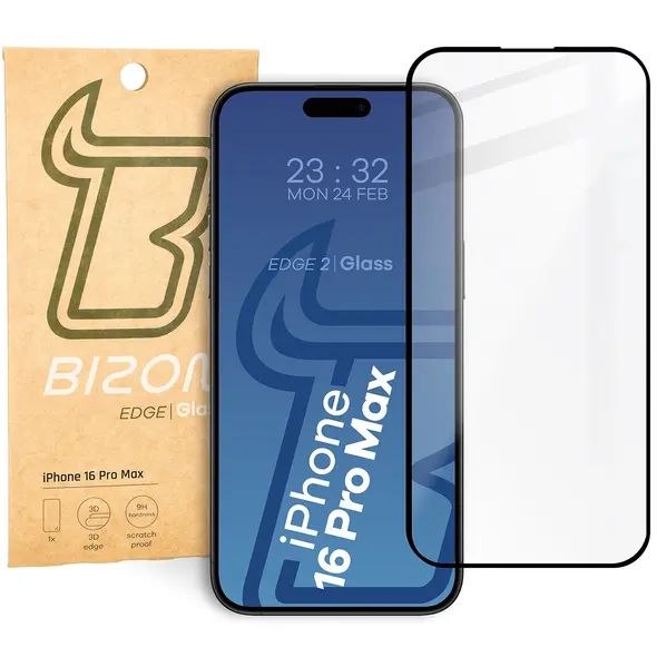 Bizon Glass Edge 2 Apple iPhone 16 Pro Max black frame