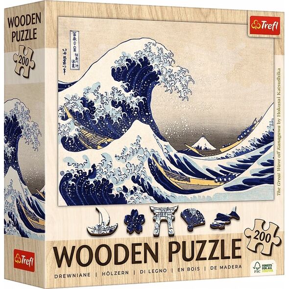 Trefl Puzzle drewniane 200 elementów Wielka Fala w Kanagawie Hokusai Katsushika