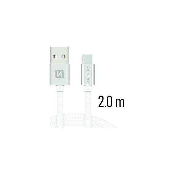 Καλώδιο Swissten Universalus Swissten Textile USB-C 3.1, 2.0 m, sidabrinės spalvos 5607975 8595217455351