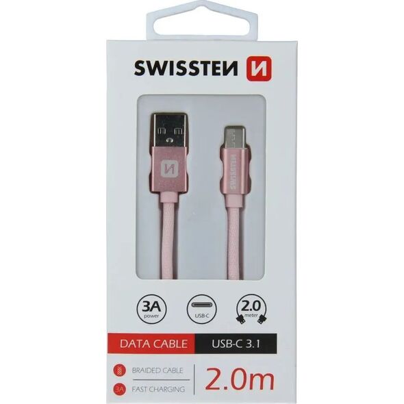 Καλώδιο Swissten Universalus Swissten Textile USB-C 3.1, 2.0 m, sidabrinės spalvos 5607975 8595217455351