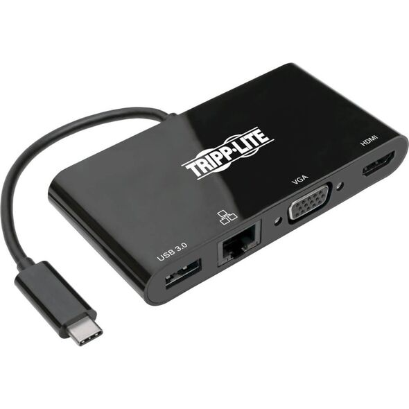 Wieloportowy adapter USB-C 4K HDMI, VGA, USB-A, GbE, HDCP U444-06N-HV4GUB Czarny