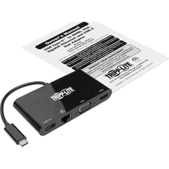 Wieloportowy adapter USB-C 4K HDMI, VGA, USB-A, GbE, HDCP U444-06N-HV4GUB Czarny