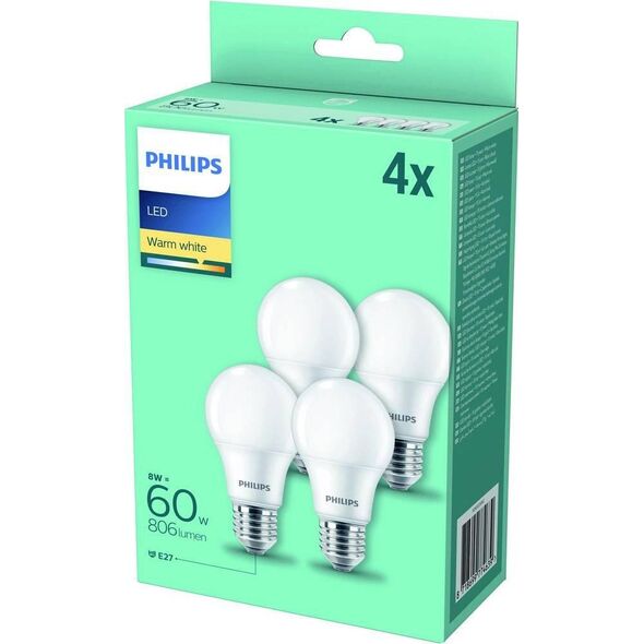 Philips Philips LED Bulb E27 4-Pack 8W (60W) 2700K 806lm