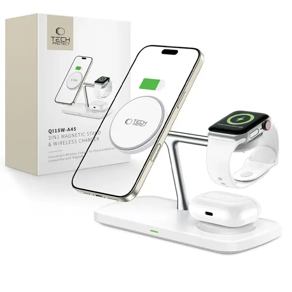 Tech-Protect QI15W-A45 3in1 Magnetic MagSafe Wireless Charger White