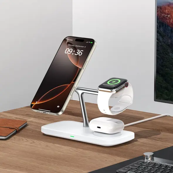 Tech-Protect QI15W-A45 3in1 Magnetic MagSafe Wireless Charger White