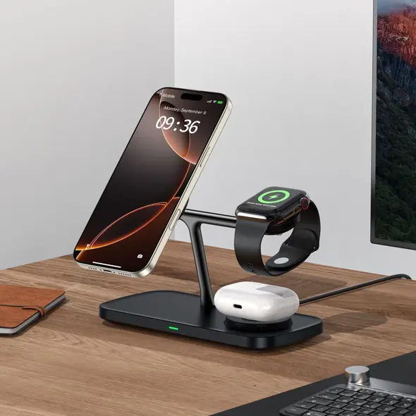 Tech-Protect QI15W-A45 3in1 Magnetic MagSafe Wireless Charger Black