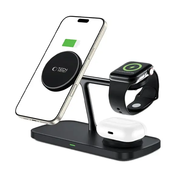 Tech-Protect QI15W-A45 3in1 Magnetic MagSafe Wireless Charger Black
