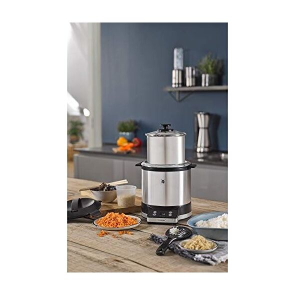 WMF Kuchenka do gotowania ryżu WMF mini (220 W, z pudełkiem na lunch, parowcem, oszczędzająca miejsce, wewnętrzna doniczka z pokrywką na wynos (1,0 l)) cromargan mat