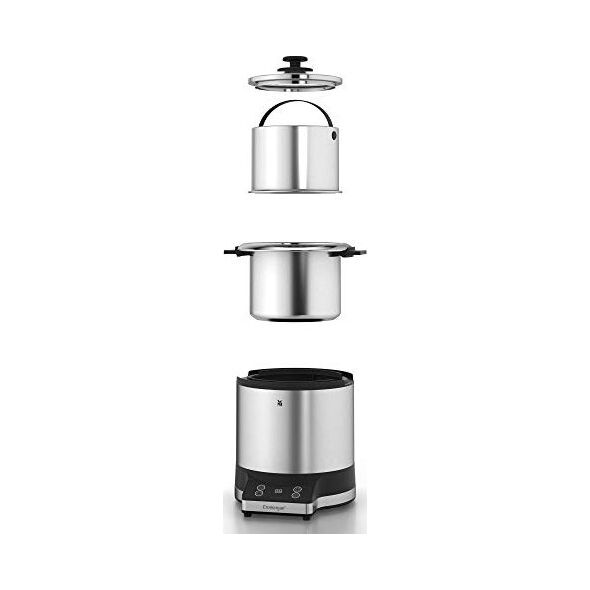 WMF Kuchenka do gotowania ryżu WMF mini (220 W, z pudełkiem na lunch, parowcem, oszczędzająca miejsce, wewnętrzna doniczka z pokrywką na wynos (1,0 l)) cromargan mat
