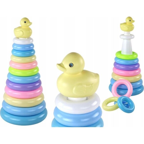 LeanToys Piramidka Kaczuszka Układanka 12 Kółek 39cm x 17,5cm x 17,5cm