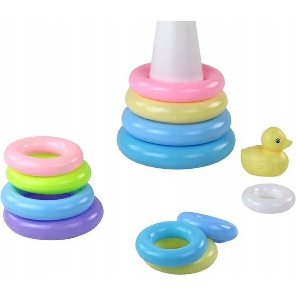 LeanToys Piramidka Kaczuszka Układanka 12 Kółek 39cm x 17,5cm x 17,5cm