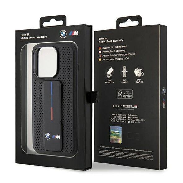 Original Case APPLE IPHONE 15 PRO MAX BMW Hardcase Grip Stand Smooth & Perforated (BMHCP15XGSPPRK) black 3666339204594