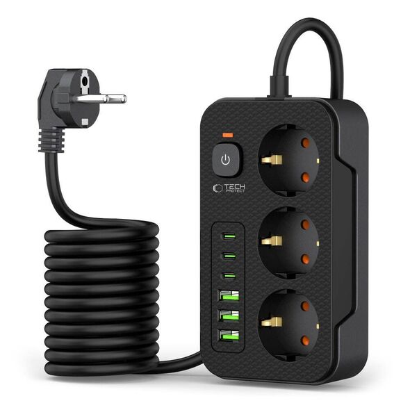 TECH-PROTECT PC3X6 POWER SOCKET 3 USB & 3 TYPE-C & 3 SOCKET 200CM BLACK 5906302310555