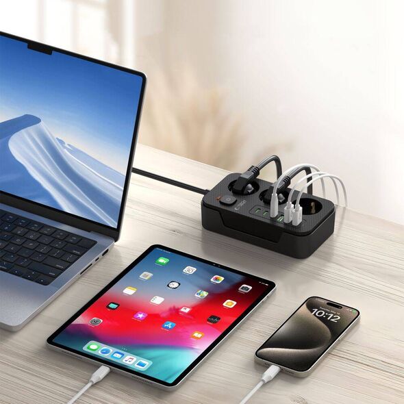 TECH-PROTECT PC3X6 POWER SOCKET 3 USB & 3 TYPE-C & 3 SOCKET 200CM BLACK 5906302310555