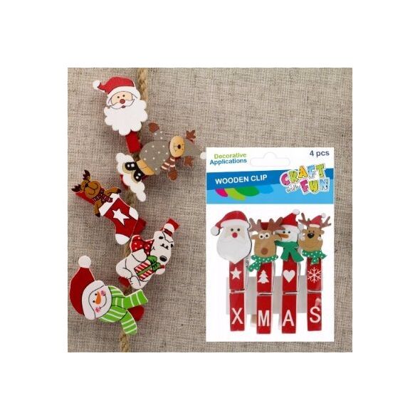 Dekoracja świąteczna Craft with Fun OZDOBA BN KLAMERKI MIX 4SZT/7CM CF PBH 12/144