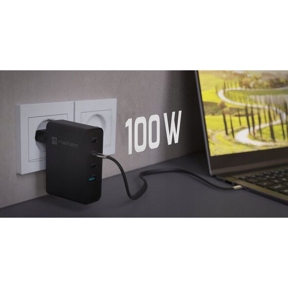 ŁADOWARKA SIECIOWA NATEC RIBERA GAN 3X USB-C + 1X USB-A 100W CZARNA