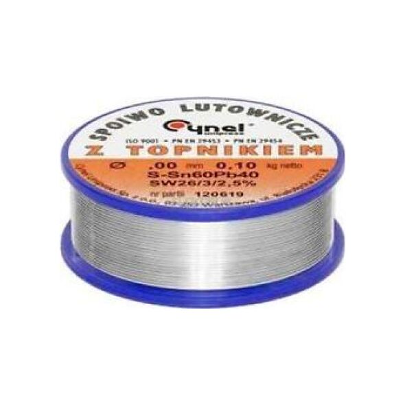 Cynel Cyna lutownicza spoiwo lutownicze topnikiem 1mm 100g SN60PB40 SN60PB40