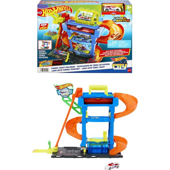 Mattel Hot Wheels City Tunnel Twist car wash, play building
