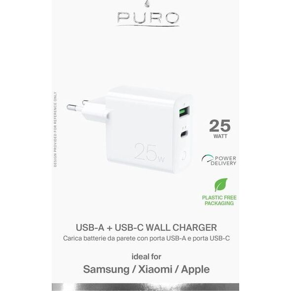 Ładowarka Puro Mini Fast Travel Charger 1x USB-A 1x USB-C 3 A (PUR521WHT)