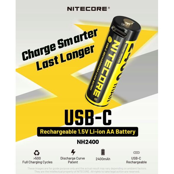BATTERY RECH. LI-ION AA 1.5V/4PACK NH2400 NITECORE