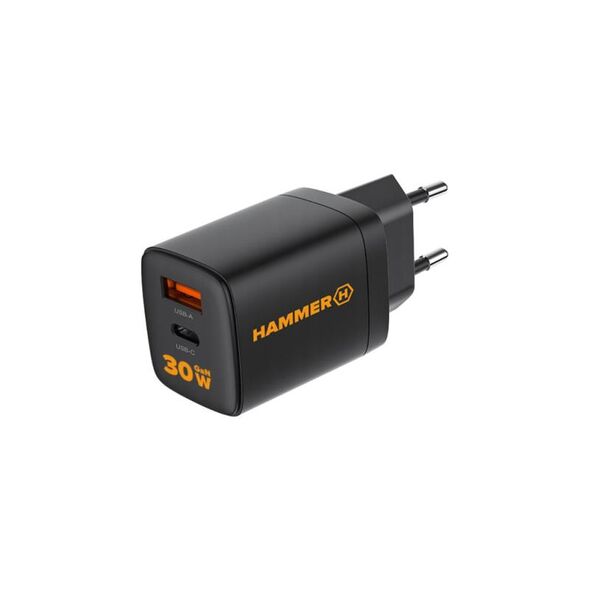 Φορτιστής Ταξιδίου Ταχείας Φόρτισης Hammer RapidCharge Duo με Διπλή Έξοδο USB A & USB C PD 30W Μαύρο 5902983635031 5902983635031 έως και 12 άτοκες δόσεις