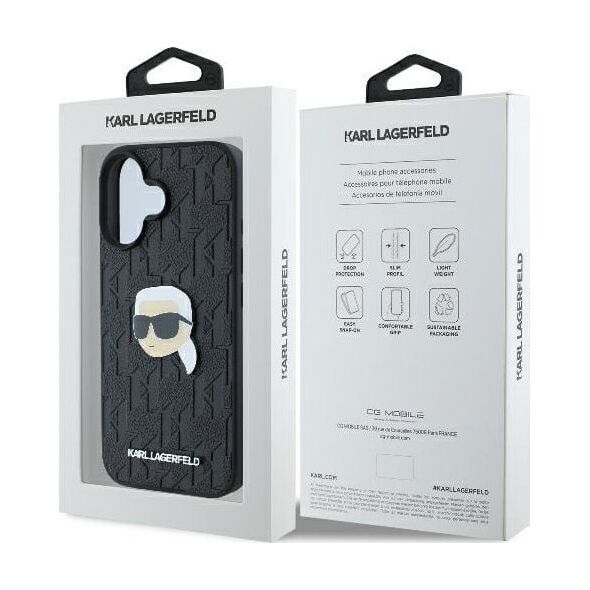 Karl Lagerfeld Karl Lagerfeld KLHCP16SPGKLKIPK iPhone 16 6.1" czarny/black hardcase Monogram Karl Head Pin