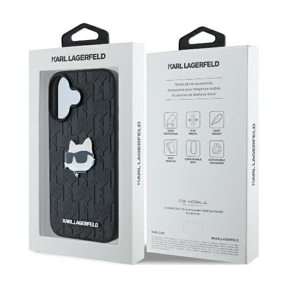Karl Lagerfeld Karl Lagerfeld KLHCP16SPGKLCHPK iPhone 16 6.1" czarny/black hardcase Monogram Choupette Head Pin