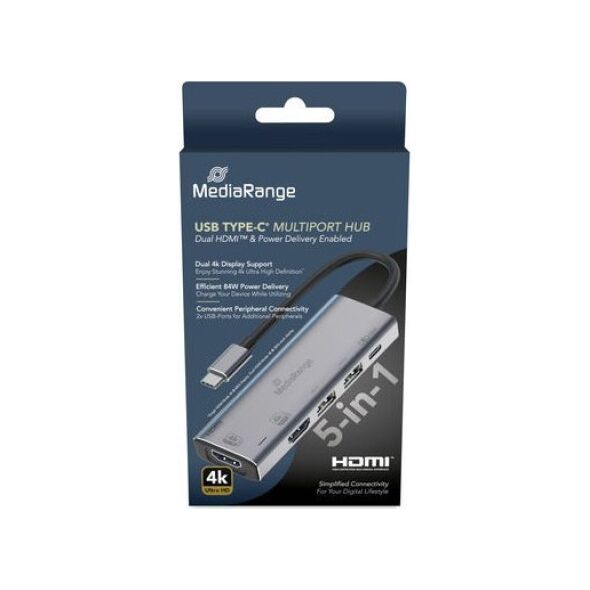 MediaRange USB HUB MediaRange HUB USB-C 5 σε 1 Προσαρμογέας πολλαπλών θυρών, ασημί 13848517 4260664876069