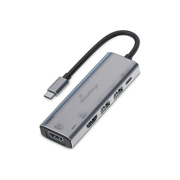 MediaRange USB HUB MediaRange HUB USB-C 5 σε 1 Προσαρμογέας πολλαπλών θυρών, ασημί 13848517 4260664876069
