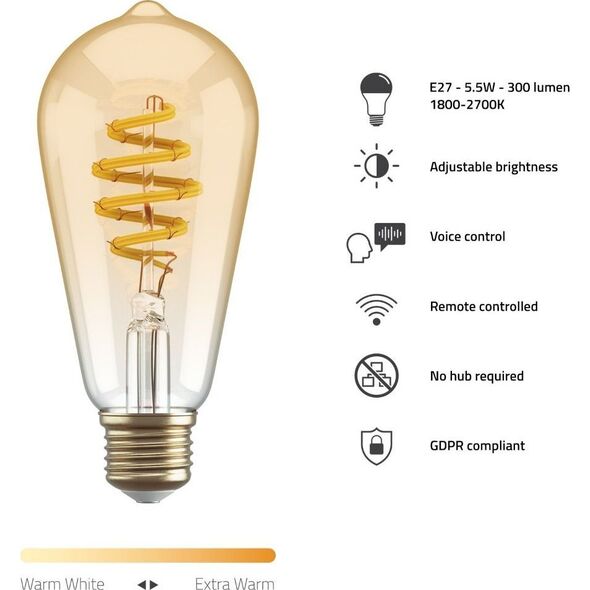 Avanca International BV Hombli smarte Filament Glühbirne, ST64, E27, CCT, Amber 13875428 8719323918139