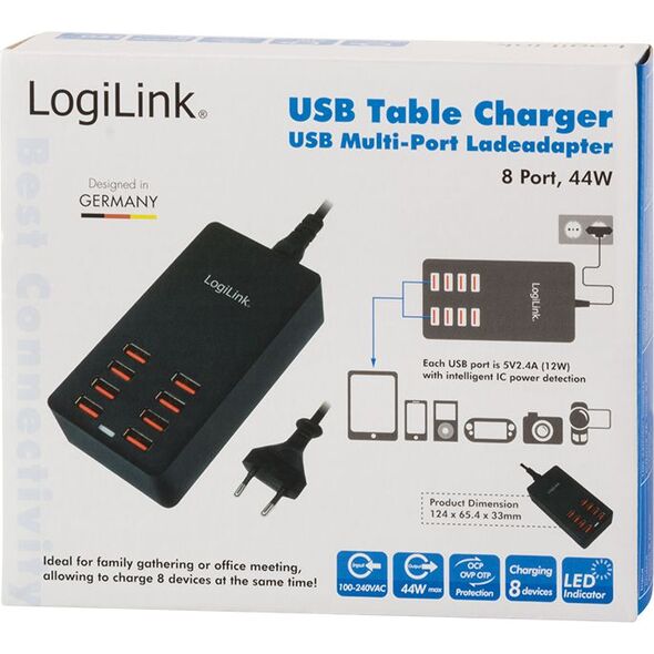 Ładowarka LogiLink PA0140 8x USB-A 2.4 A (PA0140)