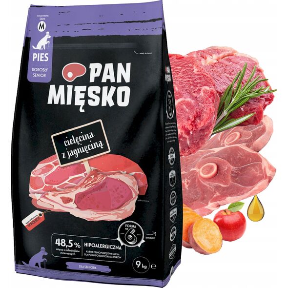 Pan Mięsko Karma sucha dla psa Cielęcina z jagnięciną (senior) chrupki M 9kg