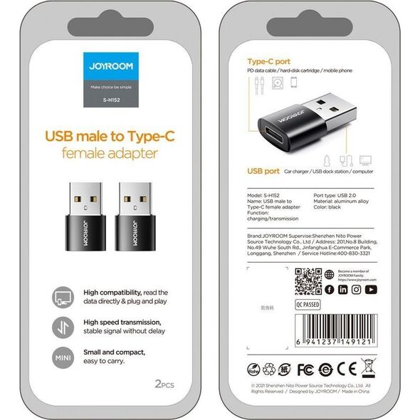 Adapter USB Joyroom USB-C - USB Czarny  (6941237149121)