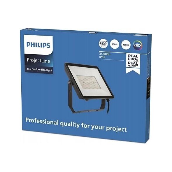 LED spotlight PHILIPS, IP65, 100W, 4000 K, 9500 lm, black, 32.4 x 3.8 x 25.6 cm