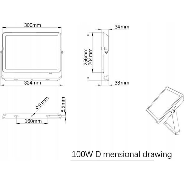 LED spotlight PHILIPS, IP65, 100W, 4000 K, 9500 lm, black, 32.4 x 3.8 x 25.6 cm