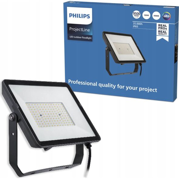 LED spotlight PHILIPS, IP65, 100W, 4000 K, 9500 lm, black, 32.4 x 3.8 x 25.6 cm