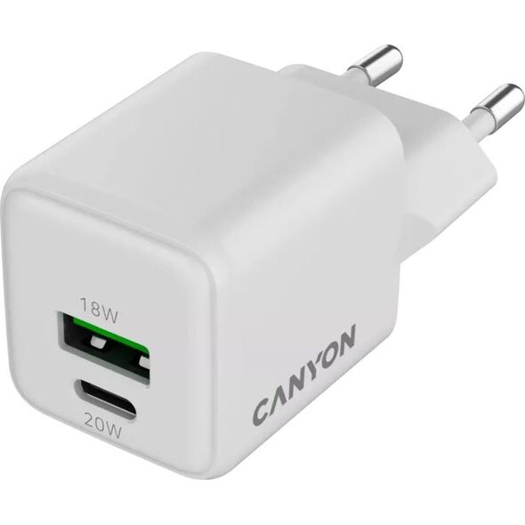 Canyon CU20AC Aparat cyfrowy, Kontroler do gier, Słuchawki, Zestaw słuchawkowy, Telefon komórkowy, Laptop, Power bank, Tablet Biały Prąd przemienny Szybkie ładowanie Wewnętrzna