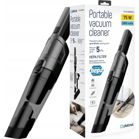 PLATINET CAR VACUUM CLEANER ODKURZACZ SAMOCHODOWY TYPE C 2800 MAH 75W [45973]