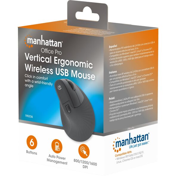 Manhattan 190336 myszka Biuro Po prawej stronie RF Wireless Optyczny 1600 DPI