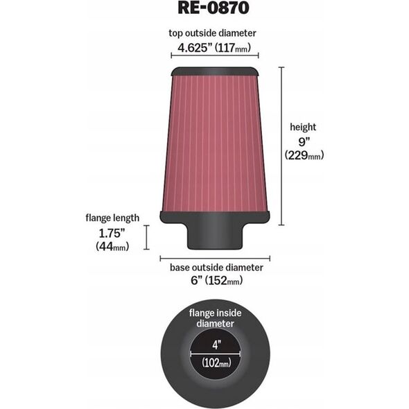 K&N FILTERS K&N RE-0870 κωνικό φίλτρο 102mm 13790200 24844009296