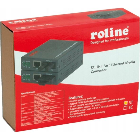 Μετατροπέας οπτικών ινών Roline Μετατροπέας ROLINE Fast Ethernet RJ-45 - ST, loopback 13789576 7611990167753