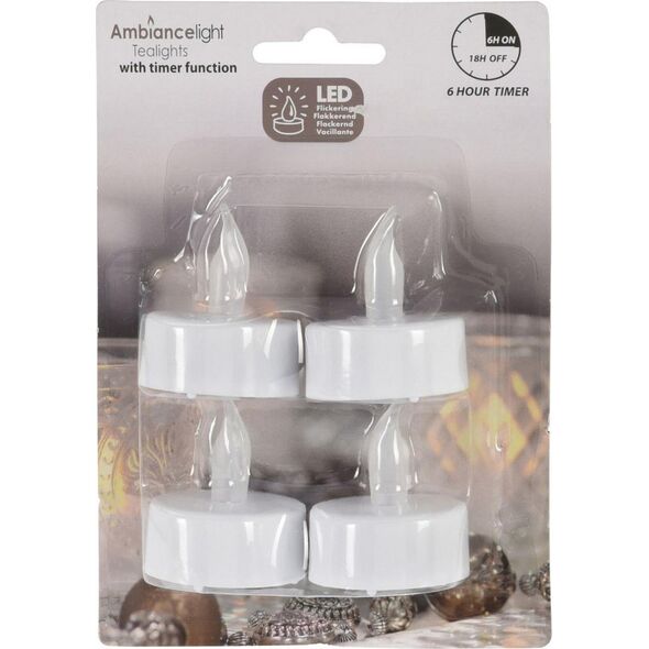 Affek Design ZESTAW 4 ŚWIECZEK TEA LIGHT LED TIMER BIAŁY