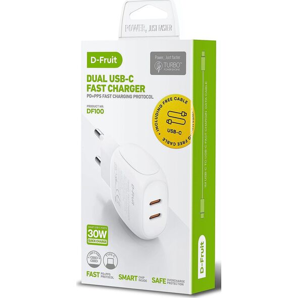 Φορτιστής D-Fruit Φορτιστής D-Fruit 2xUSB-C + καλώδιο USB-C 1m (DF100) 14234541 4741326504754