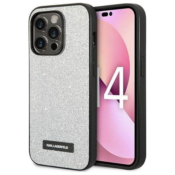 Karl Lagerfeld Etui Karl Lagerfeld do iPhone 14 Pro 6,1" hardcase srebrny/silver Glitter Plaque Logo