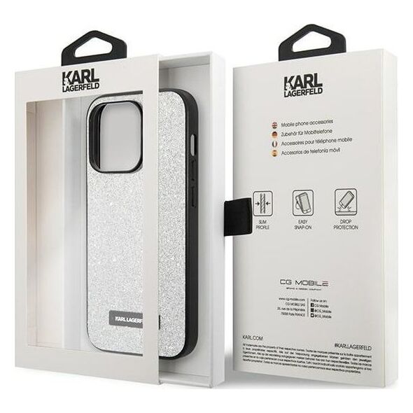 Karl Lagerfeld Etui Karl Lagerfeld do iPhone 14 Pro 6,1" hardcase srebrny/silver Glitter Plaque Logo