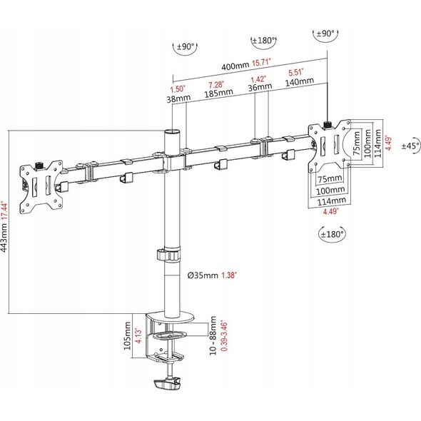 Vision VISION 2-fach-Monitor-Schreibtischstander - 30 JAHRE GARANTIE - geeignet fur Bildschirm 13-27 Zoll mit VESA-Grossen 75 x 75 or 100 x 100 - 2-teilige Arme - Drehbar-negel-Drehbarnkwengel - Schee-Grossen Τούλι - Standerhohe 465 13782508 4740219000007