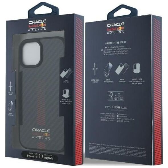 Red Bull RBHMP15S24CFGSMK iPhone 15 6.1" hardcase black/black Carbon Fiber Power Bar MagSafe