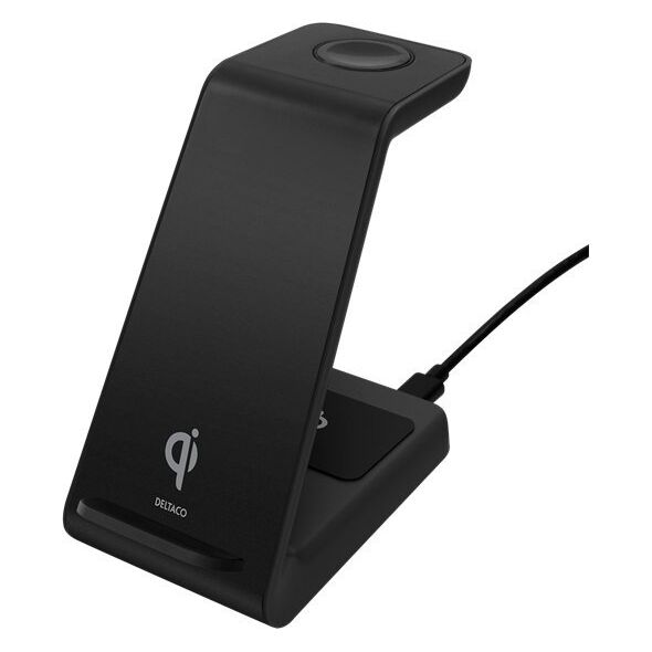 Φορτιστής Deltaco 3-σε-1 belaidis įkroviklis DELTACO 15 W, USB-C, Qi sertifikuotas, ένδειξη LED, juodas / QI-1037 13452017 7333048054050